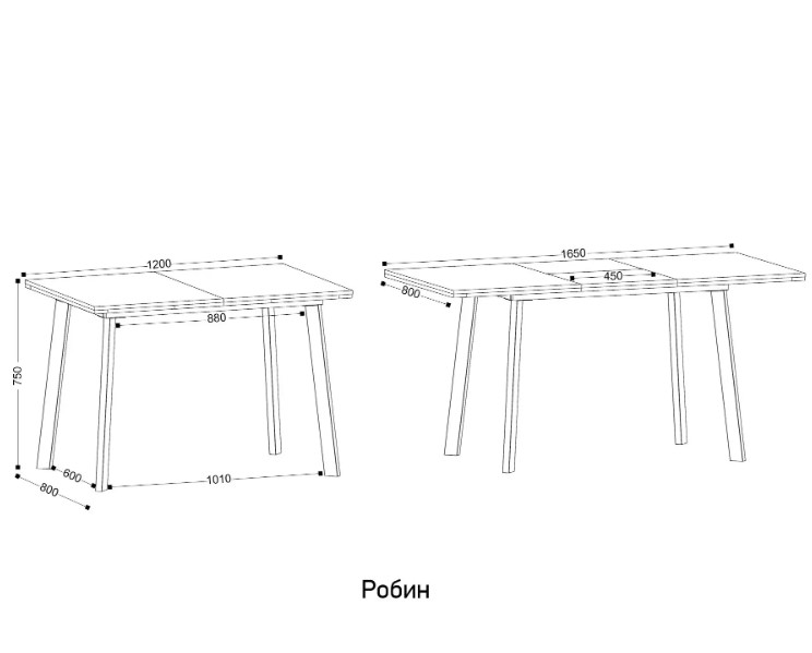 Стол кухонный раскладной Робин прямые опоры камень темный
