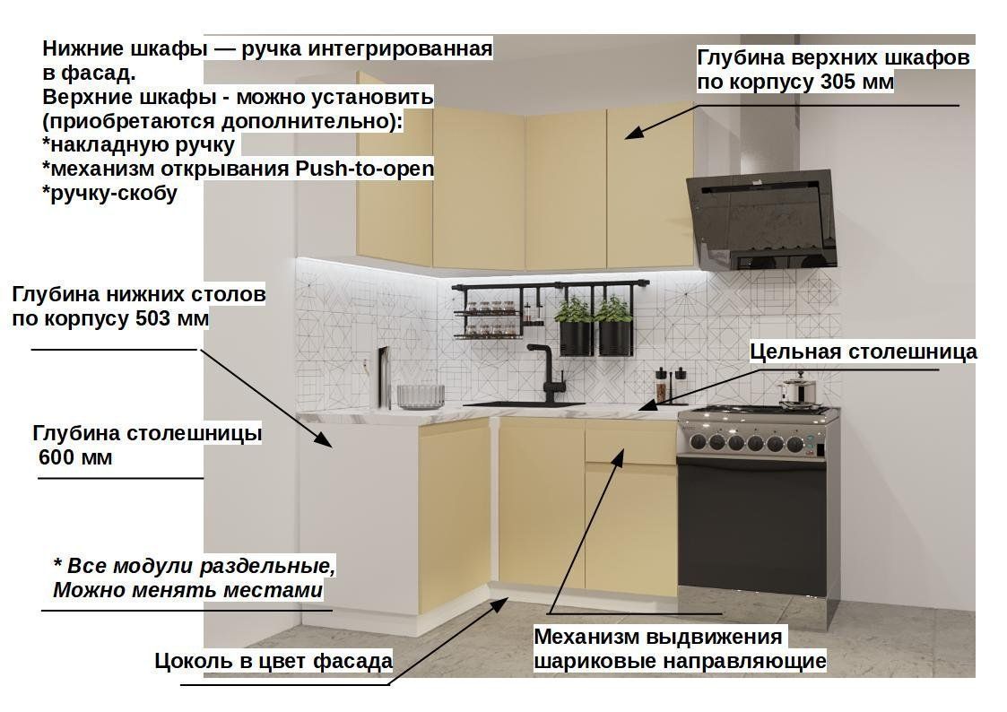 Кухонный гарнитур Стамбул Лайн 1200х1400 (арт.3)