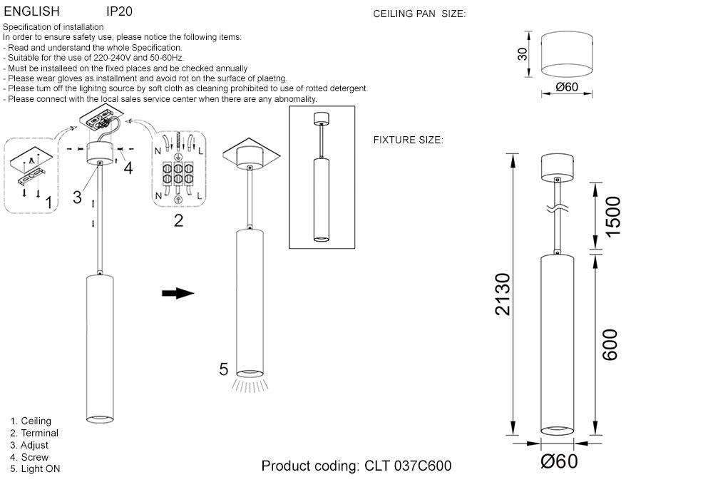 Подвесной светильник Crystal Lux CLT 037C600 BL-GO