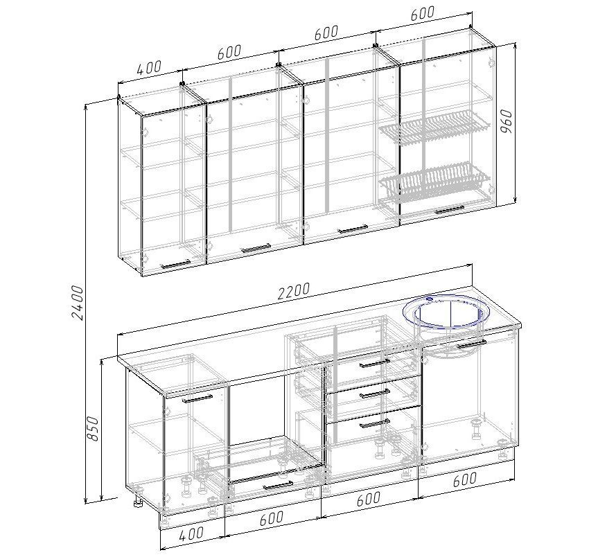 Кухонный гарнитур Графика 2200 Sanvut