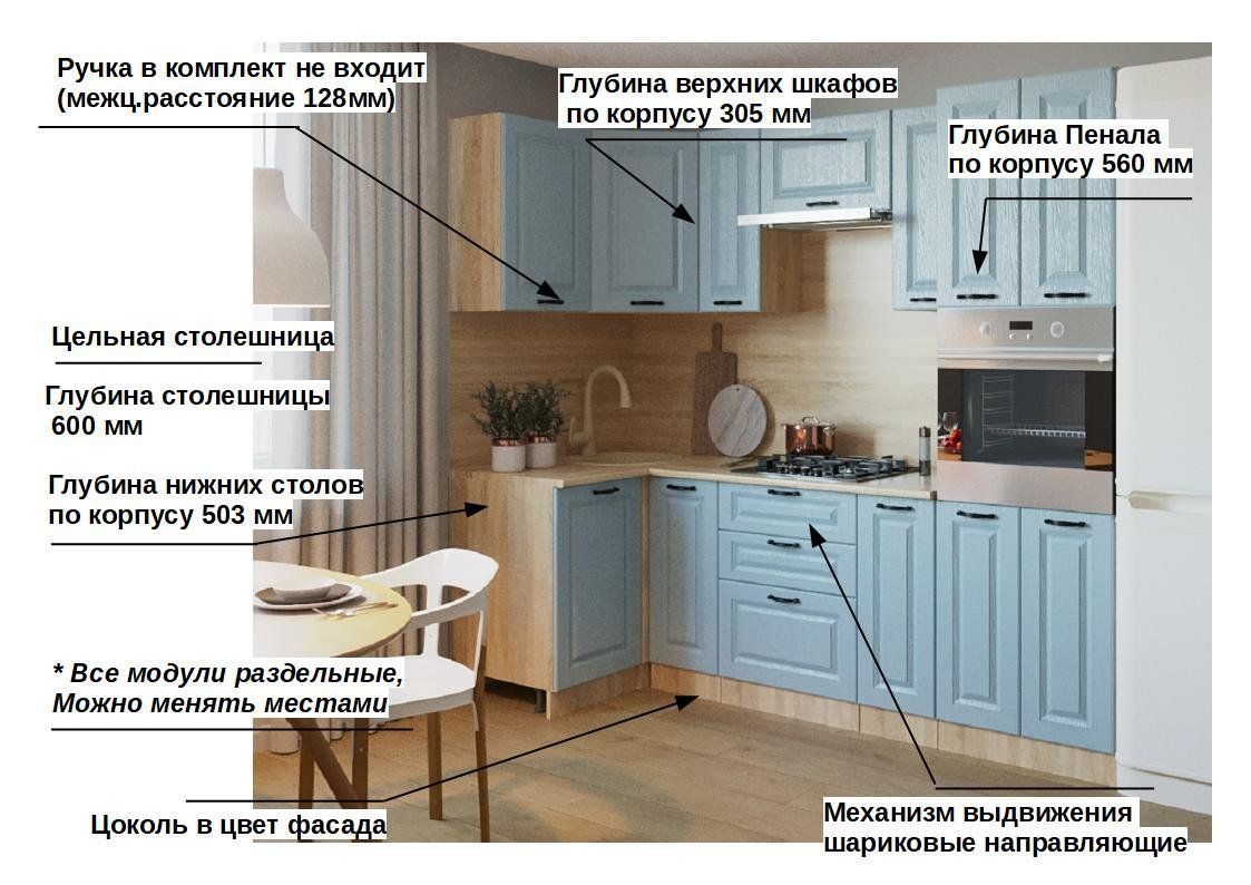 Угловой кухонный гарнитур Роял Вуд голубой Вегас 11