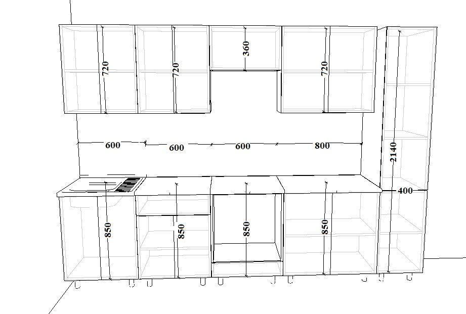 Кухонный гарнитур размеры чертежи