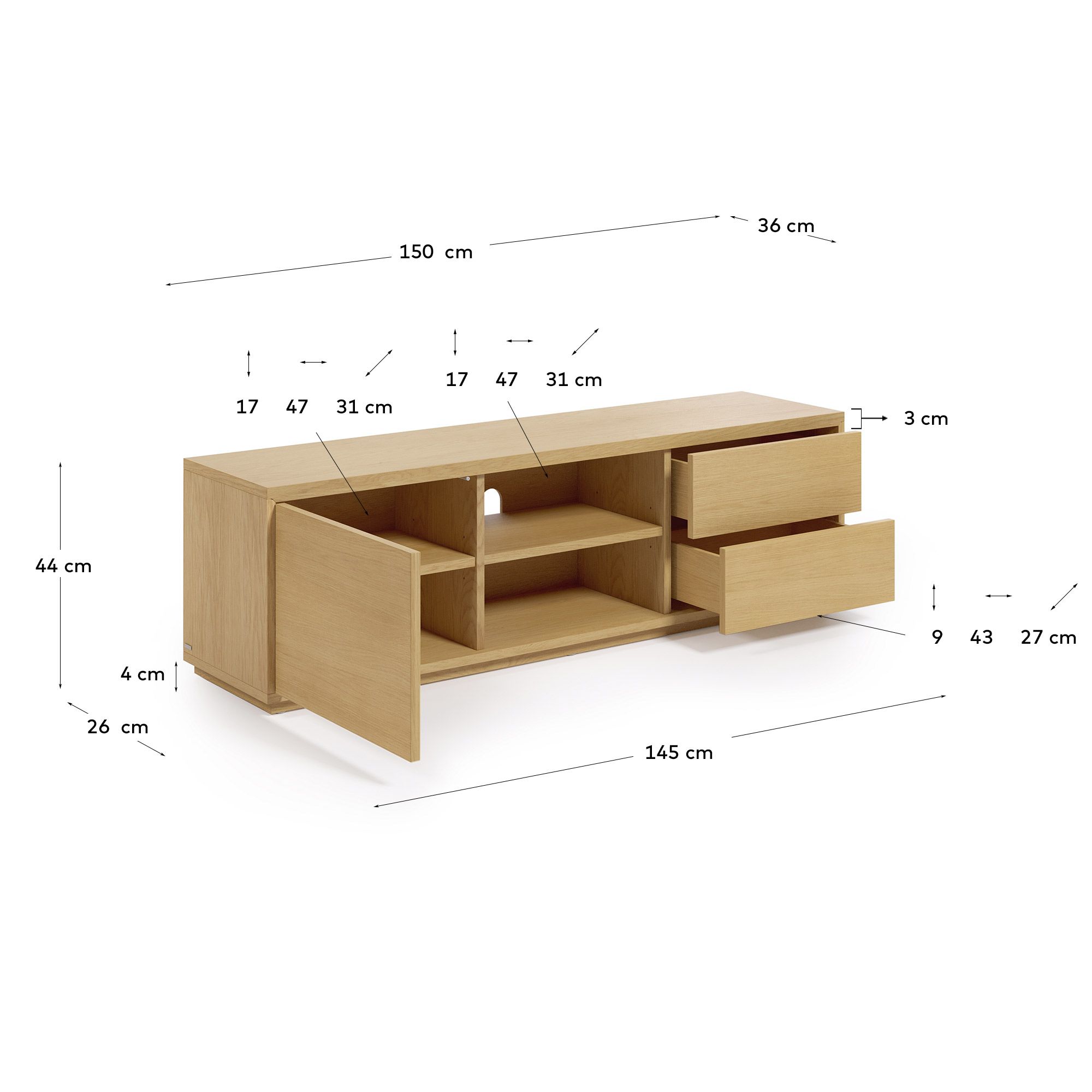 Тумба под TV La Forma Abilen с 2 ящиками 150 x 436 см