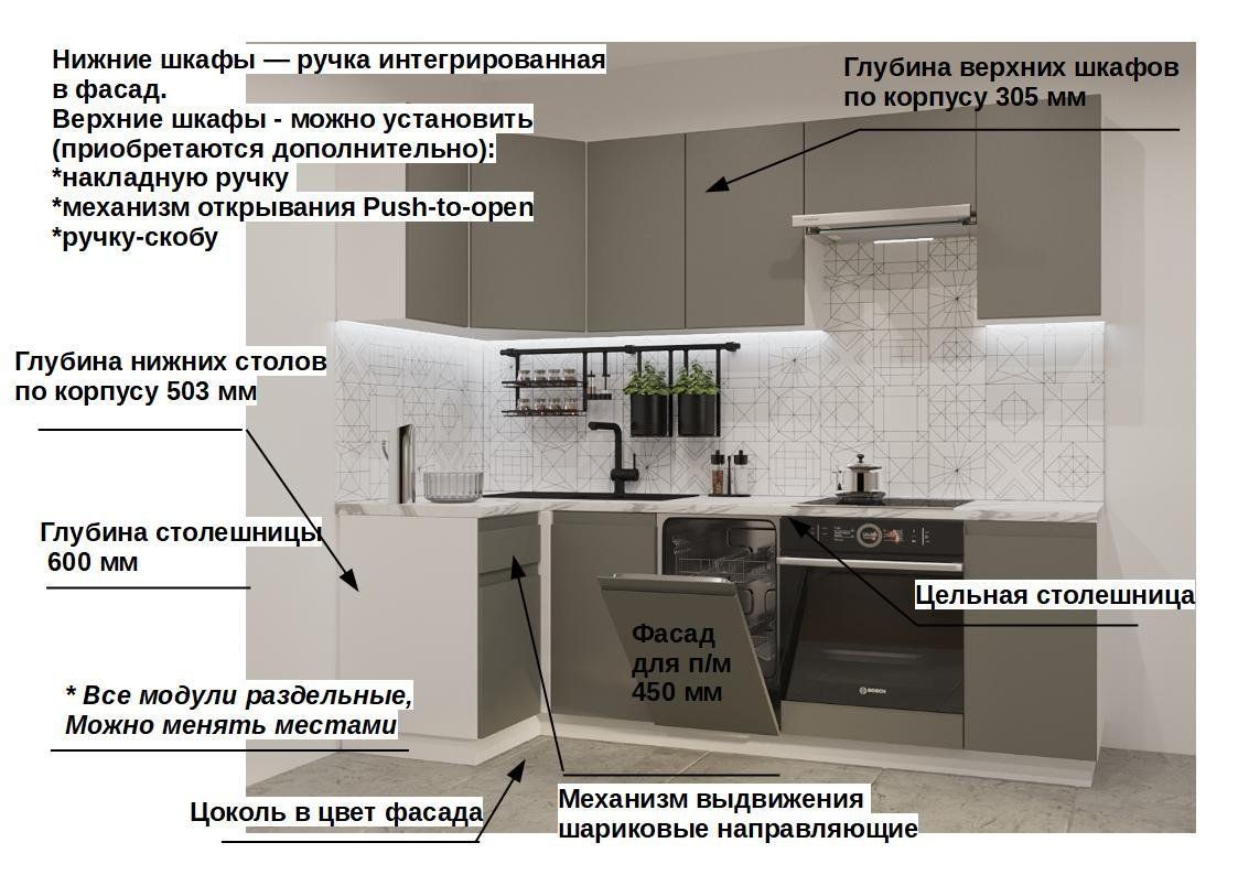 Кухонный гарнитур Обсидиан Лайн 1000х2450 (арт.24)