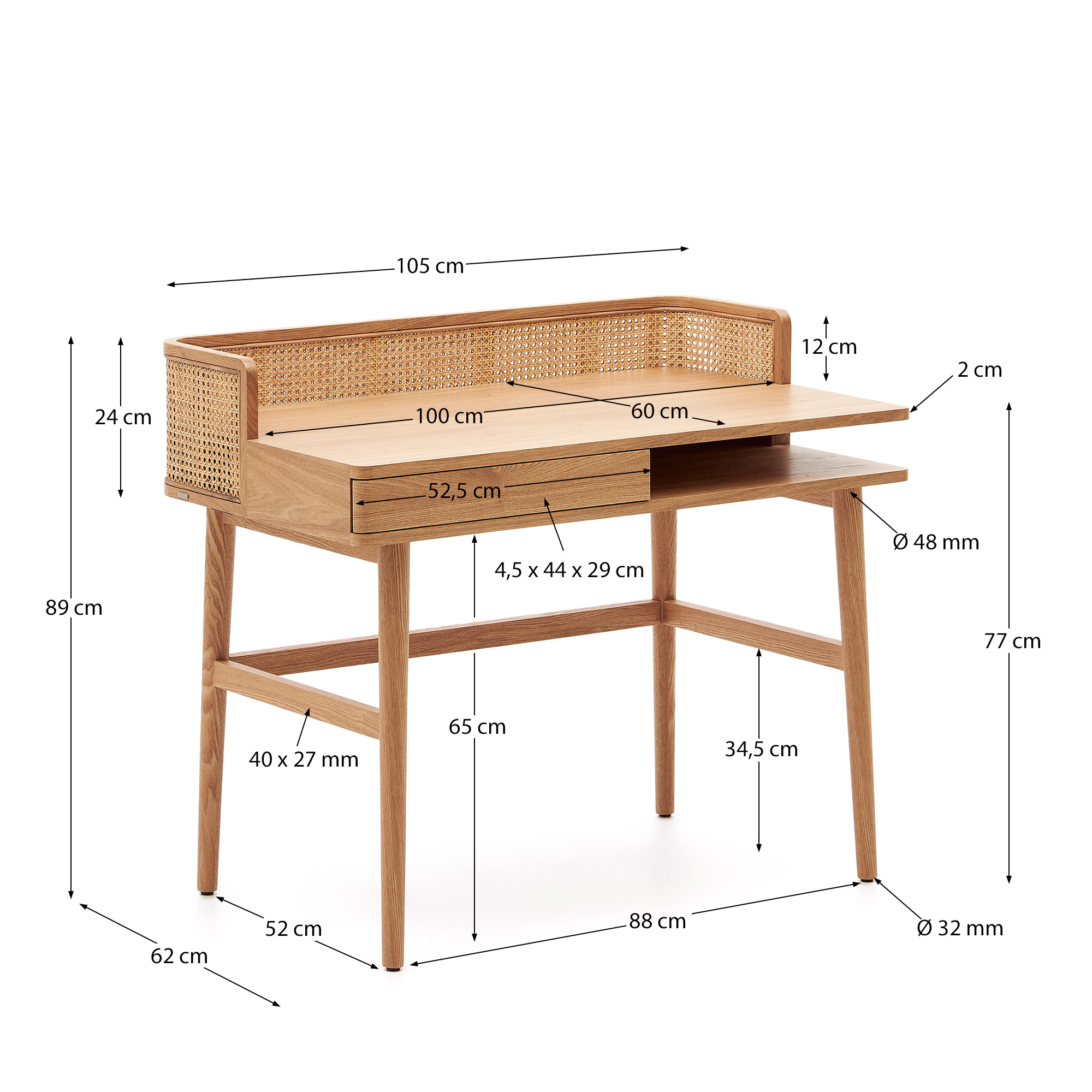 Письменный стол La Forma Araxi массив ясеня и ротанг 105 x 62 см 174926